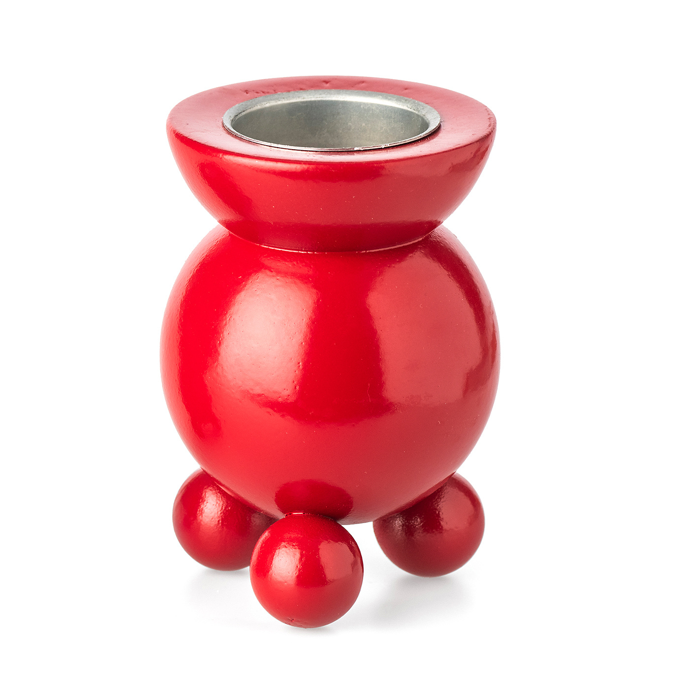 Närbild av gammaldags röd kulljusstake 13 cm i klassisk sekelskiftesstil